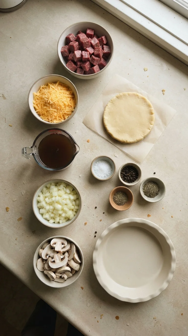 Ingredients for Savory Beef and Cheddar Pie