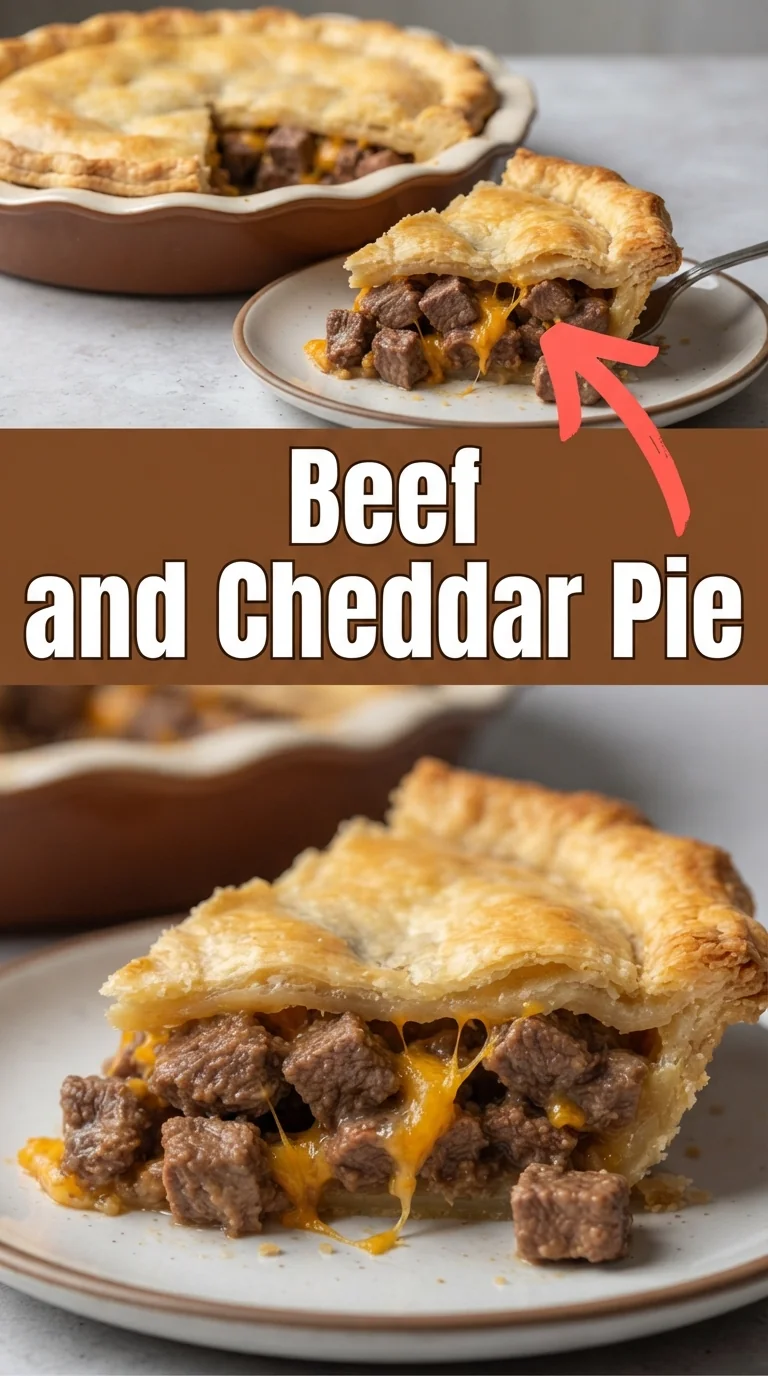 Golden shortcrust pie filled with tender beef and melted cheddar
