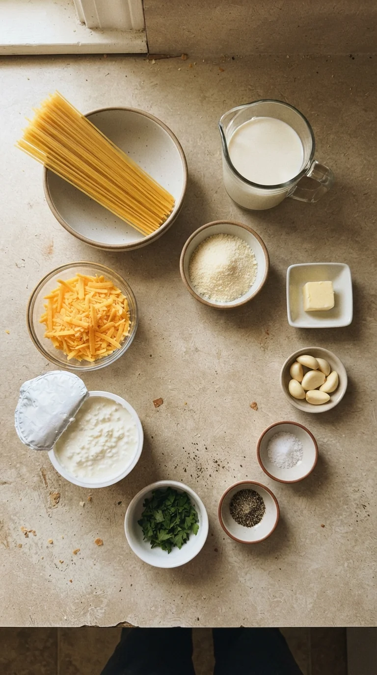 Ingredients for Creamy Cottage Cheese Alfredo Pasta