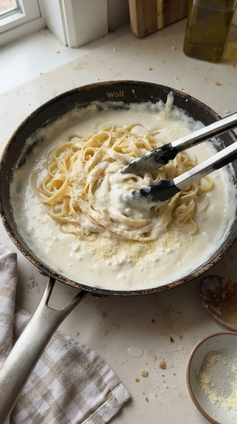 Step-by-step cooking of Creamy Cottage Cheese Alfredo Pasta