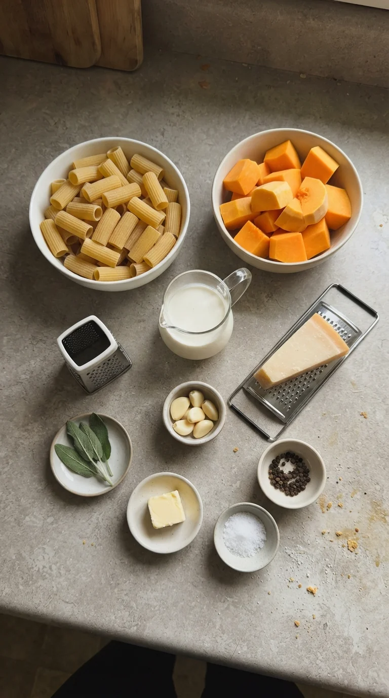 Ingredients for Creamy Butternut Squash Rigatoni