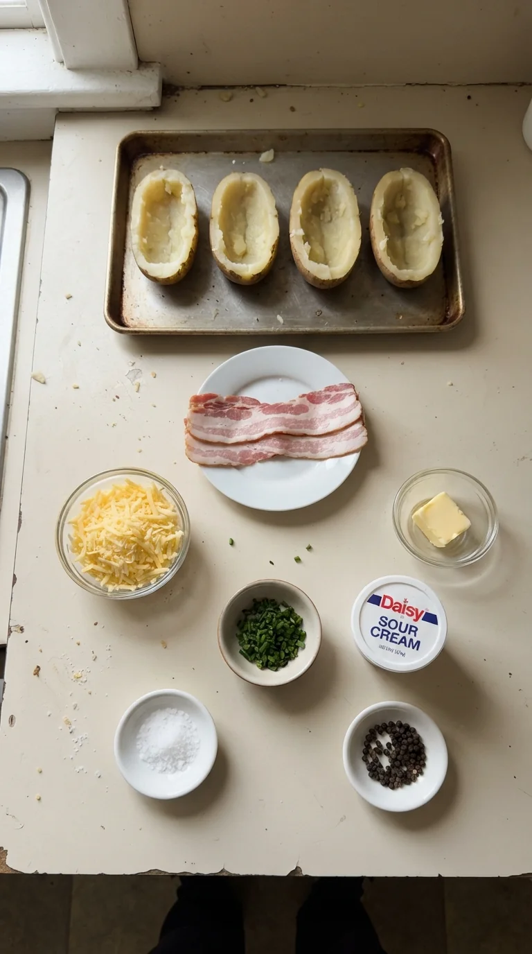 Ingredients for Crispy Bacon Cheddar Potato Skins