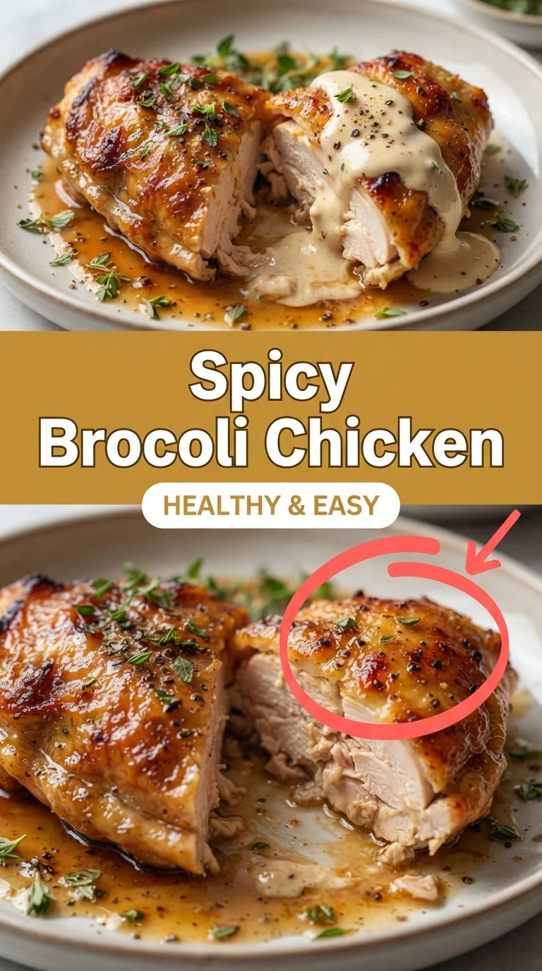 Pan of sliced chicken breast and bright green broccoli florets coated in a creamy orange chipotle sauce, sprinkled with 