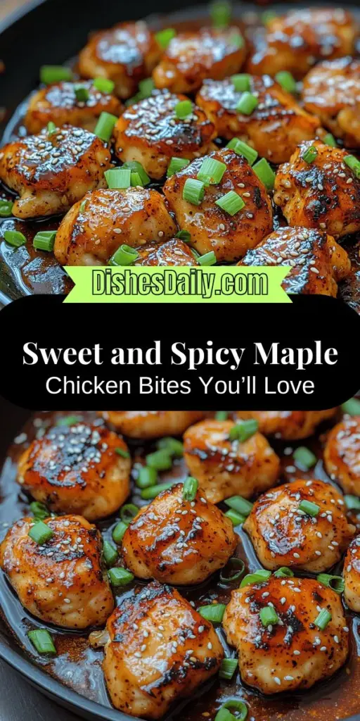Discover the delicious blend of sweet and spicy with these Spicy Maple Glazed Chicken Bites. Perfect for any occasion, these bite-sized delights are a hit as a main course or tasty appetizer. Featuring tender chicken coated in a rich maple and sriracha glaze, each bite is packed with flavor. Easy to prepare and adaptable to your heat preference, they make a great choice for game days, family gatherings, or a cozy dinner at home. Treat your taste buds to this delightful dish!