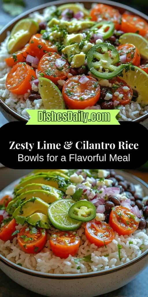 Discover the vibrant flavors of Zesty Lime & Cilantro Rice Bowls, a deliciously fresh meal perfect for any occasion! This quick dish combines fragrant jasmine rice with zesty lime, aromatic cilantro, and colorful vegetables, offering a delightful medley of tastes. Packed with nutrition from black beans, avocado, and tomatoes, these rice bowls are customizable and easy to prepare, making them an ideal option for a healthy lunch or dinner. Enjoy the burst of freshness and satisfaction in every bite!