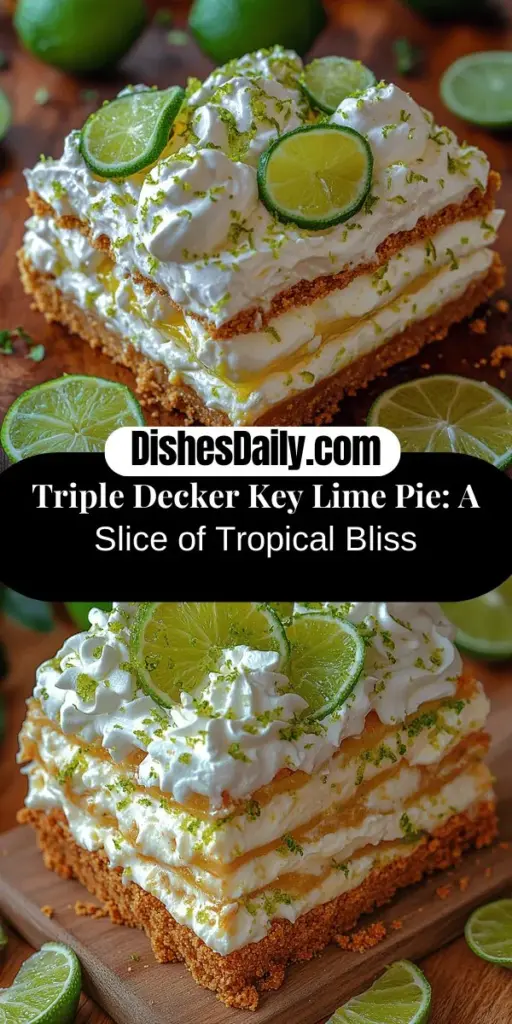 Discover the delightful Triple Decker Key Lime Pie, a refreshing twist on the classic dessert that captures the essence of Southern flavor. This stunning pie features three layers of creamy key lime filling, fluffy whipped cream, and a crumbly graham cracker crust. Perfect for summer gatherings or holiday celebrations, it's a show-stopping treat that balances tartness and sweetness in every bite. Learn how to create this irresistible dessert that will wow your guests and elevate your next meal. Enjoy the vibrant flavors and a touch of sunshine with each slice!