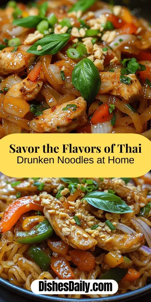 Discover the vibrant flavors of Thai Drunken Noodles with our delightful recipe that captures the essence of Thailand's street food scene. Known as Pad Kee Mao, this dish offers a perfect balance of spicy, savory, and aromatic elements. Whether you choose chicken or tofu, the blend of wide rice noodles, fresh Thai basil, and savory sauces will transport you to the bustling streets of Bangkok. Follow our step-by-step guide for an unforgettable cooking experience filled with bold flavors and colorful ingredients. Indulge in this culinary adventure and impress your loved ones with a dish that is both satisfying and easy to make!