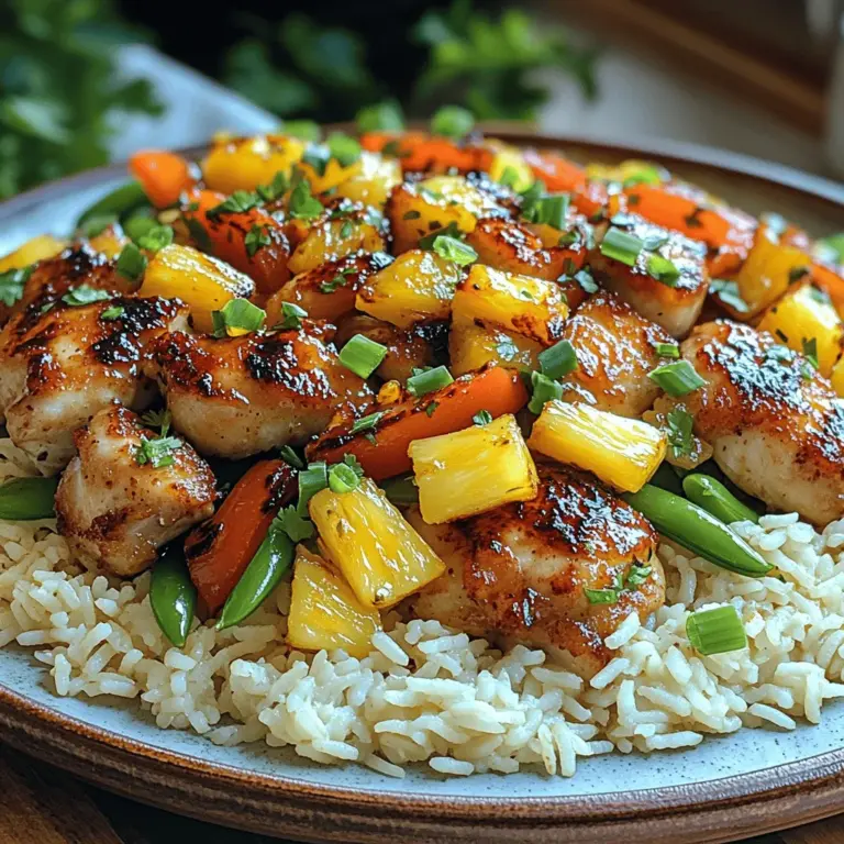 If you're on the hunt for a dish that transports you to a sun-soaked paradise, look no further than Tropical Pineapple Chicken & Rice Delight. This vibrant recipe bursts with tropical flavors, melding the sweetness of fresh pineapple with the savory richness of tender chicken. Each bite offers a delightful contrast that not only tantalizes your taste buds but also provides a refreshing escape from the everyday hustle. This dish is perfect for those who love to enjoy a meal that celebrates the essence of summer, no matter the season.