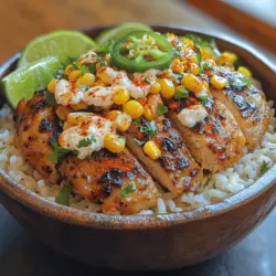 In the realm of quick yet satisfying meals, the Street Corn Chicken Rice Bowl stands out as a vibrant and flavorful option that captures the essence of summer street food. This dish artfully combines the beloved flavors of Mexican street corn—known for its creamy, tangy, and slightly spicy profile—with tender, succulent chicken and fluffy jasmine rice. The result is a hearty meal that’s not only visually appealing but also packed with flavor, making it a perfect choice for weeknight dinners or meal prep.