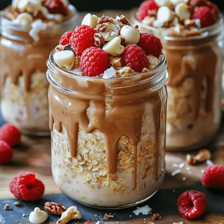 In the fast-paced world we live in, finding a quick yet nutritious breakfast can often feel like a daunting task. Enter overnight oats: a convenient breakfast solution that not only saves time but also packs a nutritional punch. These oats are soaked overnight, allowing them to absorb liquids and flavors, resulting in a creamy, satisfying meal ready to grab in the morning. This recipe for Decadent White Chocolate Raspberry Overnight Oats elevates the humble oat with the luxurious flavors of white chocolate and the tart sweetness of fresh raspberries, making it an enticing start to your day.
