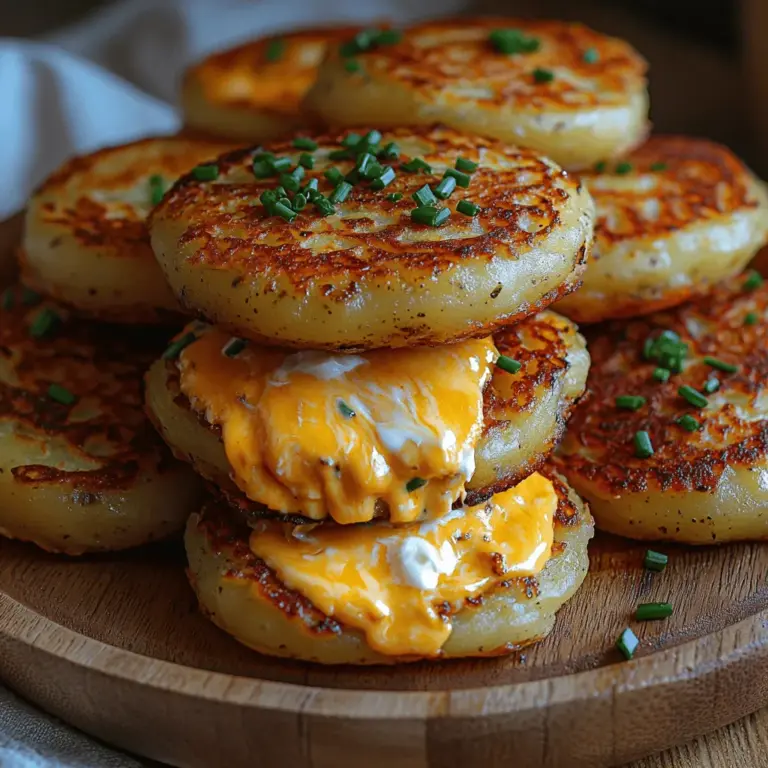 Welcome to the delightful world of Cheesy Delight Stuffed Potato Pancakes! This recipe is not just about cooking; it’s an experience filled with the warmth of home-cooked comfort food that can make any meal feel special. Imagine golden-brown pancakes, crisp on the outside, and bursting with a gooey, cheesy filling. These potato pancakes are a delicious fusion of textures and flavors that will surely win over your heart and taste buds.