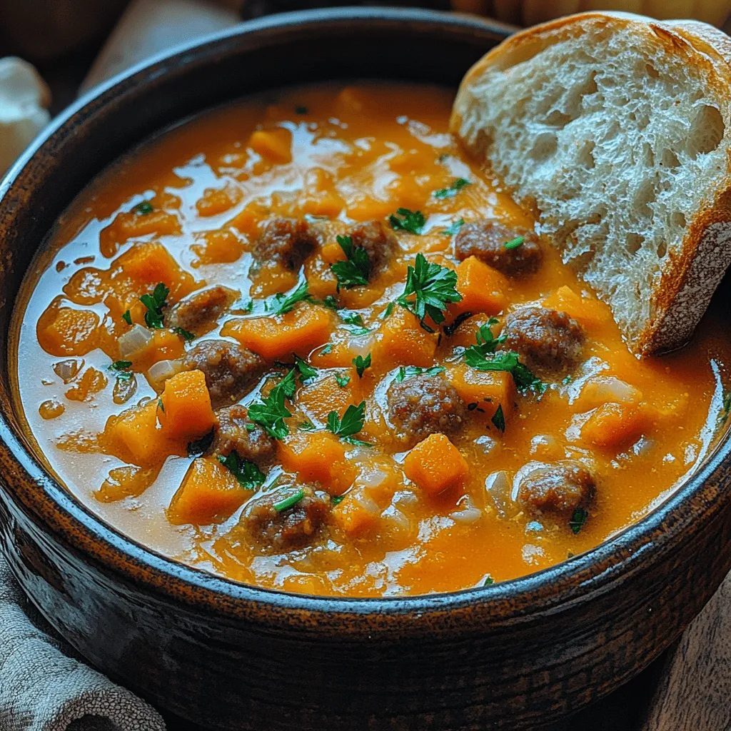 As the leaves change color and the air turns crisp, there's nothing quite like a warm bowl of soup to bring comfort and coziness to our lives. Soups have a unique ability to nourish not just our bodies but also our spirits, especially during the colder months when we crave warmth and heartiness. Among the myriad of soup options available, <strong>Cozy Butternut Squash Sausage Soup</strong> stands out as a delightful choice. This soup combines the sweet, nutty flavor of butternut squash with savory Italian sausage, creating a dish that is both hearty and fulfilling.” /></p>
</p>
<h3>Preparation of Ingredients</h3>
</p>
<p>Before diving into the cooking process, it’s crucial to prepare all your ingredients. Having everything ready before cooking, often referred to as “mise en place,” can significantly enhance your cooking experience. This practice helps streamline the cooking process, ensuring you don’t scramble for ingredients when it’s time to add them to the pot. For the Cozy Butternut Squash Sausage Soup, you’ll need to peel and chop the butternut squash, dice the onions, mince the garlic, and gather your spices and herbs.</p>
</p>
<p>Additionally, ensure your sausage is removed from its casings if using links, and have your vegetable broth ready to pour. By laying out all your ingredients in an organized manner, you can focus on the cooking without interruptions, making the process more enjoyable and efficient.</p>
</p>
<h3>Cooking the Sausage</h3>
</p>
<p>The foundation of flavor in this soup lies in the sausage. To achieve the perfect browning and flavor, start by heating a large pot over medium-high heat. Add a splash of olive oil to prevent sticking, and once the oil is shimmering, add the sausage. Use a wooden spoon to break the sausage into smaller pieces.</p>
</p>
<p>Cook the sausage for about 5-7 minutes, stirring occasionally, until it is browned and cooked through. The goal here is to create a rich, caramelized crust on the sausage, which will impart a depth of flavor to the soup. Avoid overcrowding the pot, as this can cause the sausage to steam instead of brown. If necessary, cook in batches to ensure the best results.</p>
</p>
<h3>Sautéing the Vegetables</h3>
</p>
<p>Once the sausage is perfectly browned, it’s time to sauté the vegetables. In the same pot, add the diced onions and sauté them for about 3-4 minutes until they become translucent. Next, add the minced garlic and cook for an additional minute, being careful not to let it burn, as burnt garlic can impart a bitter taste.</p>
</p>
<p>After the onions and garlic are sautéed, add the chopped carrots and celery. These vegetables will add both flavor and texture to the soup. Sauté the vegetables for about 5 minutes, stirring frequently, until they begin to soften. This step is crucial because it enhances the overall flavor profile of the soup, allowing the natural sweetness of the vegetables to develop.</p>
</p>
<h3>Combining Ingredients</h3>
</p>
<p>Now that your sausage and vegetables are ready, it’s time to bring everything together. Add the chopped butternut squash to the pot, followed by the vegetable broth. If you prefer a thicker soup, you can start with less broth and add more later as needed to achieve your desired consistency.</p>
</p>
<p>Stir everything together, ensuring the squash is well coated with the sausage and vegetables. At this stage, you can also introduce your spices—typically, a combination of salt, pepper, thyme, and a pinch of nutmeg works wonderfully to enhance the flavor. Bring the mixture to a gentle boil, then reduce the heat to low, allowing the ingredients to meld beautifully.</p>
</p>
<h3>Simmering the Soup</h3>
</p>
<p>Simmering is a critical step in the soup-making process. Allow the soup to simmer uncovered for about 20-25 minutes. This cooking time is essential for softening the butternut squash, making it tender enough to blend smoothly into the soup. You’ll know it’s ready when you can easily pierce the squash with a fork.</p>
</p>
<p>Be sure to check the soup occasionally, stirring to prevent anything from sticking to the bottom of the pot. If you find that the soup is getting too thick, feel free to add more broth or water to reach your desired consistency.</p>
</p>
<h3>Blending Techniques</h3>
</p>
<p>Once your soup has simmered and the squash is tender, it’s time to blend. You can use an immersion blender directly in the pot for convenience, which allows for easy cleanup and less risk of splattering. If you don’t have an immersion blender, you can carefully transfer the soup to a countertop blender in batches. Just remember to let the steam escape to prevent pressure buildup.</p>
</p>
<p>Each method has its pros and cons. An immersion blender is quicker and less messy, while a countertop blender can achieve a creamier texture but requires more effort in terms of transferring the soup back and forth. Regardless of the method you choose, blend until the soup is smooth and creamy, adjusting the texture to your preference.</p>
</p>
<h3>Final Touches</h3>
</p>
<p>To elevate the soup further, consider adding a splash of cream or coconut milk for a touch of richness. This addition not only contributes to the creaminess but also softens the flavors, making the soup even more comforting. Before serving, taste and adjust the seasonings accordingly—sometimes, a little more salt or a squeeze of lemon juice can brighten the flavors and enhance the overall dish.</p>
</p>
<h3>Serving Suggestions</h3>
</p>
<p>When it comes to serving your Cozy Butternut Squash Sausage Soup, presentation can make a big difference. Ladle the soup into warm bowls, making sure to distribute the sausage and vegetables evenly for an appealing look. A sprinkle of freshly chopped parsley on top adds a pop of color and a fresh flavor that contrasts beautifully with the richness of the soup.</p>
</p>
<p>For a complete meal, consider serving the soup alongside crusty bread. This not only helps to soak up the delicious broth but also adds a satisfying texture to your meal. Whether it’s a warm baguette or homemade sourdough, bread is the perfect companion to this cozy soup.</p>
</p>
<h3>Nutritional Analysis</h3>
</p>
<p>Now, let’s delve into the nutritional profile of this cozy butternut squash sausage soup. Each serving typically contains around 300-350 calories, depending on the specific ingredients used. The soup is rich in vitamins A and C due to the butternut squash, making it a nutritious choice for those looking to boost their vegetable intake.</p>
</p>
<p>In terms of macronutrients, expect to find approximately 15-20 grams of protein from the sausage, along with moderate amounts of carbohydrates and healthy fats, particularly if you add cream. This soup can also cater to various dietary needs. For those looking to make it gluten-free, simply ensure the sausage is gluten-free and use a gluten-free broth. If you wish to make it dairy-free, substituting coconut milk for cream will preserve the rich texture without the dairy.</p>
</p>
<h3>Conclusion</h3>
</p>
<p>In conclusion, the Cozy Butternut Squash Sausage Soup is a warming, flavorful dish that brings comfort on chilly days. Its rich flavors, creamy texture, and nourishing ingredients make it a delightful choice for gatherings or quiet nights at home. The process of cooking and sharing this soup with loved ones underscores the joy of creating hearty meals that bring people together.</p>
</p>
<p>Don’t hesitate to experiment with variations of this recipe—try adding different spices, using other types of sausage, or incorporating additional vegetables to suit your personal tastes. Enjoy the process of cooking and the comfort of sharing delicious meals, knowing that each bowl of this soup is not just a dish but a warm embrace on a cold day.</p>
</div>