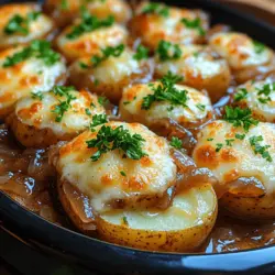If you're looking for a comforting and delicious side dish that requires minimal effort while delivering maximum flavor, look no further than Cheesy French Onion Crockpot Potatoes. This dish marries the rich, savory notes of French onion soup with the heartiness of tender baby potatoes, all infused with the creamy goodness of cheese. The slow cooking method not only ensures the potatoes are perfectly cooked but also allows the flavors of the ingredients to meld beautifully, creating a side dish that is both satisfying and indulgent.