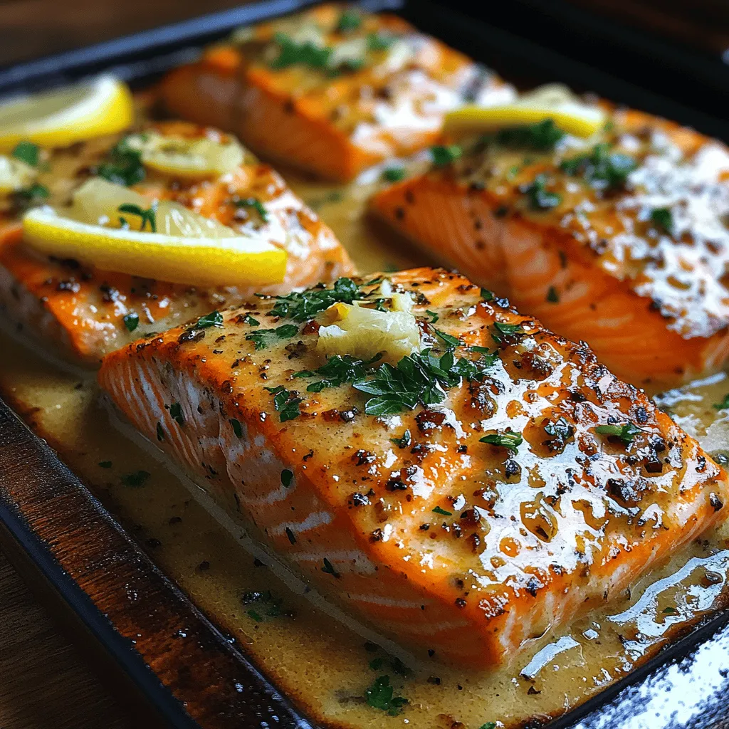 If you’re a garlic enthusiast or a seafood lover, then the <strong>Garlic Lover’s Dream: Creamy Garlic Butter Salmon</strong> is a dish that should not be missed. This recipe showcases the wonderful harmony between succulent salmon fillets and a rich, creamy garlic butter sauce that envelops the fish in an irresistible embrace. The combination of flavors is not only savory but also elevated by the smoothness of cream and the warmth of garlic, making it a standout dish for any occasion.” /></p>
</p>
<p><strong>Serving Suggestions</strong></p>
</p>
<p>To elevate your Garlic Lover’s Dream: Creamy Garlic Butter Salmon, pairing it with complementary sides can enhance the overall dining experience. Here are some delectable options that not only balance the richness of the salmon but also add a splash of color and nutrition to your plate.</p>
</p>
<p><strong>Steamed Vegetables</strong></p>
<p>Steamed vegetables are an excellent choice to accompany your salmon, providing a nutritious and vibrant contrast. Consider using broccoli, asparagus, or green beans. These vegetables not only complement the buttery flavors of the dish but also add a crunchy texture that enhances the meal. Steaming retains the vegetables’ nutrients, ensuring you get the most health benefits. For an extra touch, drizzle some lemon juice over the vegetables after steaming to bring out their natural flavors.</p>
</p>
<p><strong>Rice Options</strong></p>
<p>Rice serves as a perfect base to soak up the creamy garlic butter sauce. Jasmine rice, with its floral aroma, provides a subtle sweetness that pairs beautifully with the salmon. Alternatively, basmati rice offers a slightly nutty flavor and a fluffy texture, making it another excellent choice. For added flavor, consider cooking the rice in vegetable or chicken broth instead of water. If you’re feeling adventurous, try adding a few herbs like cilantro or parsley to the rice for an extra layer of taste.</p>
</p>
<p><strong>Side Salads</strong></p>
<p>A light salad can perfectly balance the richness of the Creamy Garlic Butter Salmon. A simple arugula salad with cherry tomatoes, cucumber, and a light vinaigrette is refreshing and complements the flavors of the dish. Alternatively, a citrus salad with mixed greens, grapefruit segments, and a honey-lemon dressing can provide a zesty contrast that brightens up the meal. These salads are not only delicious but also add a low-calorie option to your plate.</p>
</p>
<p><strong>Wine Pairing Suggestions</strong></p>
<p>When it comes to wine, a crisp white wine is the best companion for salmon. Sauvignon Blanc, with its citrus and herbal notes, perfectly complements the garlic and butter flavors. If you prefer something a bit richer, opt for a Chardonnay, particularly one with a buttery finish that mirrors the dish’s creamy sauce. A Pinot Grigio is also a great choice, offering a refreshing acidity that cuts through the richness of the salmon.</p>
</p>
<p><strong>Nutritional Information</strong></p>
</p>
<p>Understanding the nutritional content of your meals can help you make informed choices. Each serving of Garlic Lover’s Dream: Creamy Garlic Butter Salmon provides a balanced meal rich in nutrients. Here’s a general breakdown per serving:</p>
</p>
<p>– <strong>Calories</strong>: Approximately 450-500 calories</p>
<p>– <strong>Protein</strong>: Around 30-35 grams, thanks to the salmon, which is an excellent source of lean protein.</p>
<p>– <strong>Fats</strong>: About 30 grams, primarily from the healthy fats found in salmon and butter.</p>
<p>– <strong>Vitamins</strong>: Salmon is rich in Omega-3 fatty acids, Vitamin D, and B vitamins, which are essential for heart health and overall well-being.</p>
</p>
<p>The balance of macronutrients in this dish makes it an ideal choice for a wholesome meal. The healthy fats from the salmon and butter support brain function and heart health, while the protein aids in muscle repair and growth. Additionally, the use of fresh herbs not only enhances flavor but also adds beneficial vitamins and antioxidants to your plate.</p>
</p>
<p><strong>Cooking Tips and Variations</strong></p>
</p>
<p>This recipe is wonderfully versatile and can be tailored to suit various tastes and dietary needs. Here are some cooking tips and variations to consider:</p>
</p>
<p><strong>Variations for Garlic Lovers</strong></p>
<p>If you adore garlic, consider adding roasted garlic to the butter sauce. Roasting garlic mellows its flavor and adds a sweet, nutty taste to the dish. Simply wrap whole garlic bulbs in foil and roast them in the oven until soft, then squeeze the cloves into the sauce for a deeper garlic flavor. You can also experiment with different herbs such as dill or basil, which can add unique dimensions to the dish.</p>
</p>
<p><strong>Gluten-Free Options</strong></p>
<p>For those following a gluten-free diet, ensuring that your ingredients are certified gluten-free is essential. Most of the ingredients in this recipe, including salmon, butter, and fresh herbs, are naturally gluten-free. If you’re using any pre-packaged items like broth or sauces, double-check labels to avoid any gluten-containing additives.</p>
</p>
<p><strong>Cooking Methods</strong></p>
<p>While pan-searing is a fantastic method for this recipe, there are other cooking techniques to explore as well. Baking the salmon in the oven can be a great hands-off approach; simply prepare the creamy garlic butter sauce and pour it over the salmon fillets in a baking dish. Bake at 375°F (190°C) for about 15-20 minutes, or until the salmon flakes easily with a fork. Additionally, grilling the salmon can impart a delicious smoky flavor; just ensure that you keep the fillets moist by marinating them in the garlic butter sauce before grilling.</p>
</p>
<p><strong>Conclusion</strong></p>
</p>
<p>Garlic Lover’s Dream: Creamy Garlic Butter Salmon is not just a meal; it’s a celebration of flavor, simplicity, and wholesome ingredients. By pairing it with vibrant steamed vegetables, aromatic rice, or refreshing salads, you create a well-rounded dining experience that’s both satisfying and nutritious. The versatility of this dish allows you to adapt it to your tastes and dietary needs, making it suitable for various occasions—from a casual family dinner to an elegant dinner party.</p>
</p>
<p>Encouraging readers to embrace the flavors of garlic and salmon, this recipe showcases the joy of cooking at home. There’s a unique satisfaction that comes from preparing a delicious meal that nourishes both the body and soul. So, gather your ingredients, follow the simple steps, and indulge in the richness of this creamy garlic butter salmon dish. You’re bound to impress your family and friends while enjoying the delightful flavors that make this recipe a true culinary gem.</p>
</div>