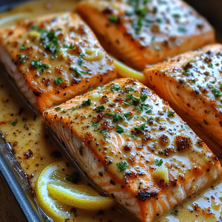 If you’re a garlic enthusiast or a seafood lover, then the Garlic Lover's Dream: Creamy Garlic Butter Salmon is a dish that should not be missed. This recipe showcases the wonderful harmony between succulent salmon fillets and a rich, creamy garlic butter sauce that envelops the fish in an irresistible embrace. The combination of flavors is not only savory but also elevated by the smoothness of cream and the warmth of garlic, making it a standout dish for any occasion.