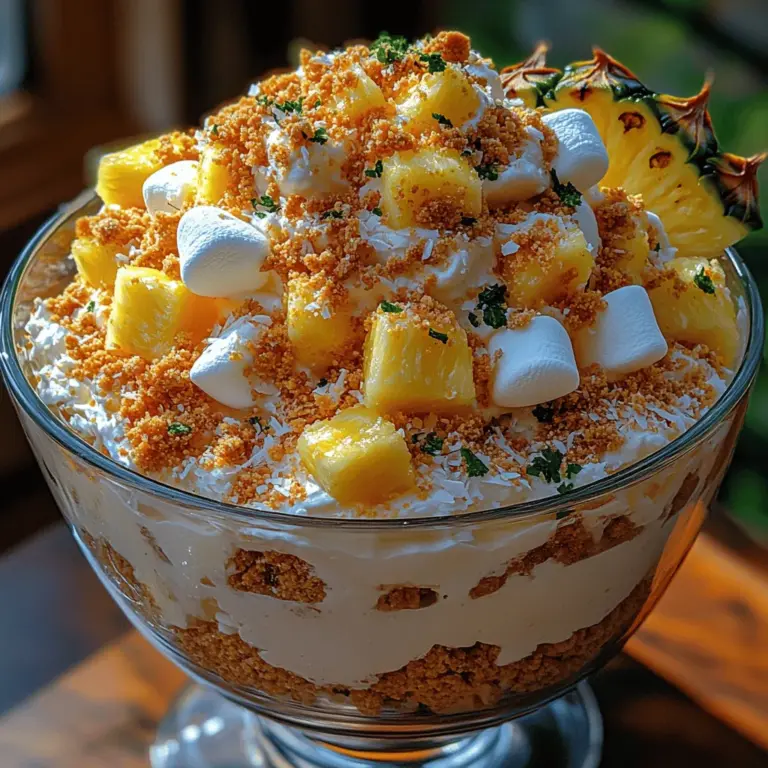 Tropical Pineapple Dream Fluff is the epitome of a refreshing dessert that transports you straight to a sun-soaked beach with every delightful spoonful. This airy, fluffy treat combines the bright, sweet flavors of pineapple and coconut, creating a light and satisfying dish perfect for any occasion. Whether you're hosting a summer barbecue, attending a potluck, or simply craving a light dessert to cool off on a hot day, this recipe is a standout choice.
