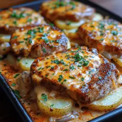 Pork chops have long been a staple in home cooking, celebrated for their versatility, rich flavor, and ease of preparation. Whether grilled, baked, or pan-seared, pork chops can adapt to a variety of cooking methods and flavor profiles, making them a beloved choice for many. The appeal of this Savory Pork Chops & Cheesy Potato Delight lies in its perfect marriage of these succulent chops with a comforting side that many crave: cheesy potatoes.