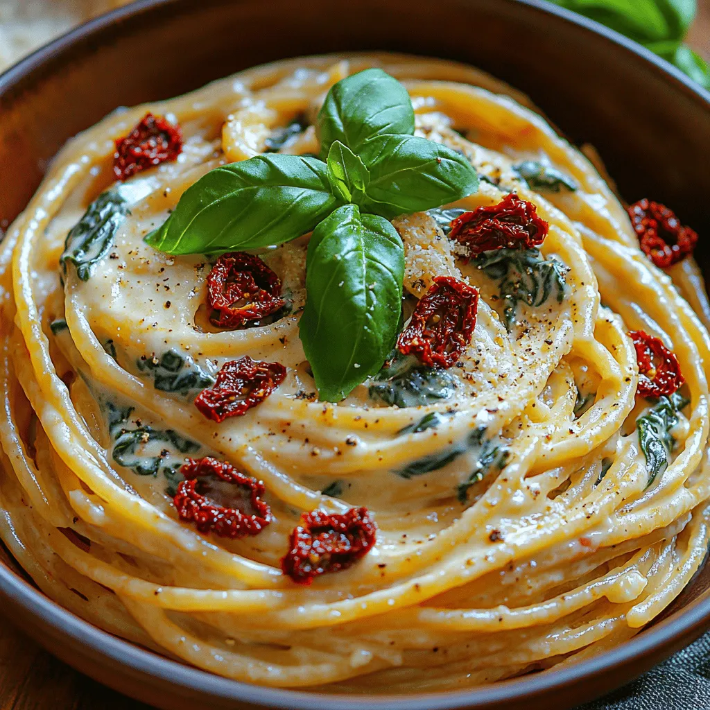 In the vast world of pasta dishes, Creamy Spinach & Sun-Dried Tomato Spaghetti Delight stands out as a comforting yet sophisticated meal that appeals to both the novice cook and the seasoned chef. This dish embodies the essence of Italian comfort food, combining the rich, velvety texture of heavy cream with the vibrant flavors of fresh spinach and the tangy sweetness of sun-dried tomatoes. Not only does it deliver a satisfying bite, but it also provides a nutritious boost thanks to the health benefits associated with spinach, a leafy green packed with vitamins, minerals, and antioxidants.