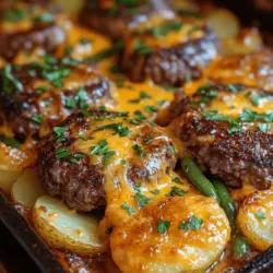 Hearty Amish Hamburger Steak Bake is a quintessential comfort food dish that beautifully embodies the rich culinary traditions of Amish cuisine. Known for its simplicity and nourishing qualities, this dish has become a beloved staple in homes across the Midwest and beyond. The recipe combines seasoned ground beef, tender potatoes, fresh green beans, and a creamy layer of melted cheddar cheese, creating a satisfying meal that is perfect for family gatherings or weeknight dinners.