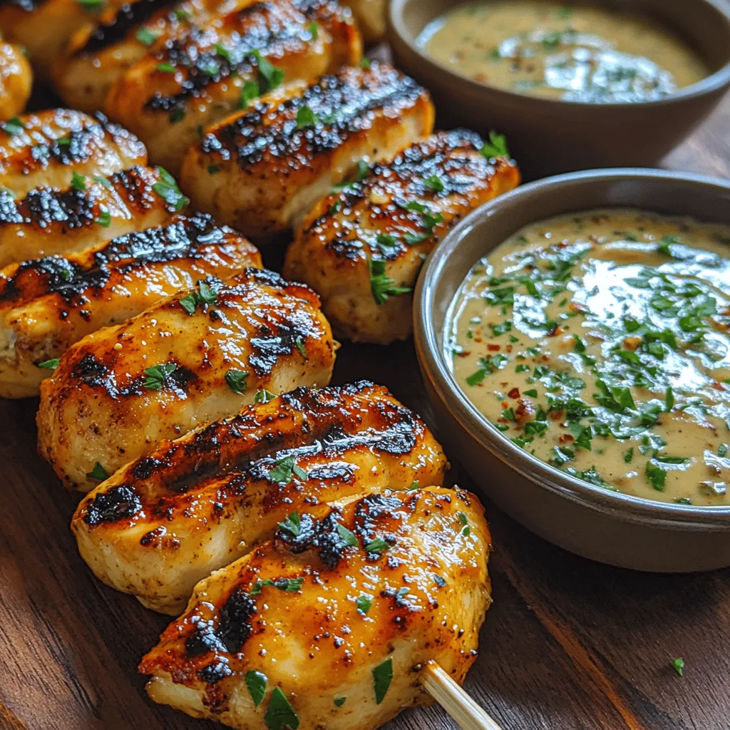 Grilled chicken has long been a staple in kitchens around the world, celebrated for its versatility and ability to adapt to countless culinary styles. Whether it graces the dinner table as a main dish, is nestled in a salad, or served as an appetizer at a gathering, grilled chicken remains a beloved choice for its flavor and health benefits. Today, we’ll be diving into a delightful recipe for <strong>Grilled Chicken Bites with Dreamy Creamy Garlic Sauce</strong>—the perfect addition to your summer barbecues or family gatherings.” /></p>
</p>
<h3>Step-by-Step Guide to Creating the Dreamy Creamy Garlic Sauce</h3>
</p>
<p>To elevate your Grilled Chicken Bites, the Dreamy Creamy Garlic Sauce is not just an accompaniment; it’s a star in its own right. Here’s how to create this velvety sauce that perfectly balances flavors and enhances the chicken bites.</p>
</p>
<p>1. <strong>Gather Your Ingredients</strong>: For this sauce, you will need:</p>
<p>– 1 cup mayonnaise</p>
<p>– ½ cup plain Greek yogurt</p>
<p>– 4-5 cloves of fresh garlic, minced (adjust to taste)</p>
<p>– 2 tablespoons fresh lemon juice</p>
<p>– 1 teaspoon Dijon mustard</p>
<p>– 2 tablespoons chopped fresh herbs (such as parsley, chives, or dill)</p>
<p>– Salt and pepper to taste</p>
</p>
<p>2. <strong>Mix the Base</strong>: In a medium mixing bowl, combine the mayonnaise and Greek yogurt. The mayonnaise provides a rich, creamy texture, while the yogurt adds a tangy element that balances the richness.</p>
</p>
<p>3. <strong>Add Flavor</strong>: Stir in the minced garlic, lemon juice, and Dijon mustard. The garlic introduces a punch of flavor, while the lemon juice brightens the sauce. Adjust the amount of garlic according to your preference for intensity.</p>
</p>
<p>4. <strong>Incorporate Fresh Herbs</strong>: Fold in your choice of fresh herbs. This step not only adds color but also infuses the sauce with a fresh aroma that complements the grilled chicken.</p>
</p>
<p>5. <strong>Season to Taste</strong>: Finally, season with salt and pepper. Taste the sauce and adjust the seasoning if necessary. It should have a creamy, tangy, and garlicky flavor that lingers on the palate.</p>
</p>
<p>6. <strong>Refrigerate</strong>: For the best results, allow the sauce to chill in the refrigerator for at least 30 minutes before serving. This resting period lets the flavors meld beautifully.</p>
</p>
<h3>The Balance of Flavors</h3>
</p>
<p>The balance of flavors in this sauce is crucial. The richness of mayonnaise contrasts delightfully with the tanginess of Greek yogurt and lemon juice, creating a complex yet harmonious profile. The fresh garlic adds depth, while the herbs provide a vibrant, fresh note. Together, these elements ensure that each bite of chicken is enhanced rather than overwhelmed.</p>
</p>
<h3>Importance of Fresh Garlic and Herbs</h3>
</p>
<p>Using fresh garlic rather than garlic powder is essential for achieving the full-bodied flavor that this sauce is known for. Fresh garlic lends a robust aroma and a spicy kick that dried forms simply cannot replicate. Likewise, fresh herbs brighten the sauce and can be customized based on personal preferences or seasonal availability. Parsley, chives, or dill can all work beautifully, allowing you to tailor the sauce’s flavor to your liking.</p>
</p>
<h3>Grilling Techniques</h3>
</p>
<p>Grilling the chicken bites to perfection is as much about technique as it is about the marinade. Here are some expert tips for achieving deliciously grilled chicken.</p>
</p>
<h4>Preheating the Grill Effectively</h4>
</p>
<p>Before you even think about placing the chicken on the grill, preheating is essential. Heat your grill to medium-high, around 375°F to 450°F. This high temperature is critical as it creates a beautiful sear on the chicken, locking in moisture and flavor. If you’re using a charcoal grill, allow the coals to burn until they are covered with a light layer of ash.</p>
</p>
<h4>Skewers vs. Grilling Directly</h4>
</p>
<p>You have two primary options for grilling chicken bites: using skewers or grilling them directly on the grates. Skewering the chicken not only makes flipping easier but also allows for even cooking. If you choose skewers, consider soaking wooden skewers in water for at least 30 minutes before grilling to prevent burning.</p>
</p>
<p>On the other hand, grilling directly on the grate gives the chicken a wonderful char and crispy texture. If you opt for this method, ensure the grates are well-oiled to prevent sticking.</p>
</p>
<h4>Ideal Cooking Times and Temperatures</h4>
</p>
<p>Cook the chicken bites for about 6-8 minutes per side, depending on their size. The ideal internal temperature for chicken is 165°F. To ensure even cooking, avoid crowding the grill; give each piece space for air circulation. Use a meat thermometer to check for doneness without cutting into the meat, which can release juices and dry out the chicken.</p>
</p>
<h3>Serving Suggestions</h3>
</p>
<p>Presentation can elevate your dish from ordinary to extraordinary. Here are some ideas to create an inviting serving platter for your Grilled Chicken Bites.</p>
</p>
<p>– <strong>Plating the Chicken</strong>: Arrange the grilled chicken bites on a large platter, garnished with fresh herbs for a pop of color. You can also add lemon wedges for a fresh touch, as well as serve the creamy garlic sauce in a small bowl in the center for easy dipping.</p>
</p>
<p>– <strong>Complementary Side Dishes</strong>: Consider pairing your chicken bites with vibrant sides. A light, refreshing salad with mixed greens, cherry tomatoes, and a simple vinaigrette complements the richness of the sauce. Grilled vegetables such as zucchini, bell peppers, and corn also work wonderfully, adding color and flavor to your meal.</p>
</p>
<p>– <strong>Using the Creamy Garlic Sauce Beyond Dipping</strong>: The creamy garlic sauce can be more than just a dip. Drizzle it over grilled vegetables or use it as a salad dressing. This versatility makes it an excellent addition to any meal.</p>
</p>
<h3>Variations and Customizations</h3>
</p>
<p>This recipe is highly adaptable, allowing you to tailor it according to your taste preferences or dietary needs.</p>
</p>
<h4>Alternative Seasonings or Marinades</h4>
</p>
<p>Experimenting with different seasonings or marinades can lead to exciting flavor profiles. Consider adding smoked paprika, cayenne pepper, or even a splash of soy sauce for an Asian-inspired twist. Marinating the chicken in these flavors for a few hours can infuse it with additional depth.</p>
</p>
<h4>Different Herbs or Spices in the Sauce</h4>
</p>
<p>If you want to switch things up in the creamy garlic sauce, try adding different herbs or spices. Fresh basil, cilantro, or even a hint of cumin can transform the sauce into something uniquely yours. You can also experiment with adding a bit of chipotle for a smoky kick.</p>
</p>
<h4>Vegetarian Alternatives</h4>
</p>
<p>For those looking for a vegetarian option that pairs well with the creamy garlic sauce, consider using tofu or portobello mushrooms instead of chicken. Marinate and grill them just like the chicken bites, and you’ll have a deliciously satisfying dish that everyone can enjoy.</p>
</p>
<h3>Health Benefits of Grilled Chicken and Garlic</h3>
</p>
<p>Grilled chicken is not only delicious but also a healthy choice. As a lean protein source, it supports muscle growth and repair while being relatively low in calories compared to other protein sources.</p>
</p>
<p>Garlic, on the other hand, is a powerhouse of nutrients. It contains antioxidants and has been linked to numerous health benefits, including improved cardiovascular health and enhanced immune function. The combination of grilled chicken and garlic provides a balanced meal that satisfies both the palate and the body.</p>
</p>
<h3>Conclusion</h3>
</p>
<p>In summary, Grilled Chicken Bites with Dreamy Creamy Garlic Sauce is an easy yet indulgent dish that is sure to impress. The rich, creamy sauce paired with perfectly grilled chicken creates a delightful combination of flavors that can elevate any meal. This recipe’s versatility makes it suitable for a range of occasions, from casual family dinners to festive gatherings.</p>
</p>
<p>With the right techniques and a little creativity, you can customize this dish to fit your preferences. So, gather your ingredients, fire up the grill, and enjoy a delicious culinary adventure that highlights the wonderful flavors of grilled chicken and creamy garlic sauce. We encourage you to try this recipe and savor every bite!</p>
</div>