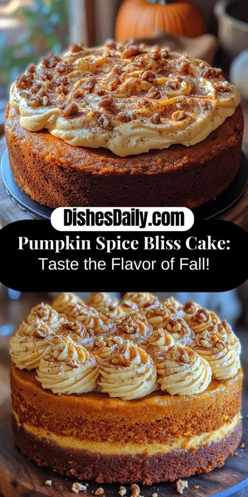 Embrace the flavors of fall with our Pumpkin Spice Bliss Cake! This delightful dessert captures the essence of the season with its moist texture and warm spice blend, perfect for any gathering or cozy evening at home. Easy to make, it features essential ingredients like pumpkin puree, a mix of sugars, and aromatic spices. Top it off with rich cream cheese frosting for an indulgent treat. Celebrate autumn and enjoy every comforting bite of this seasonal delight!