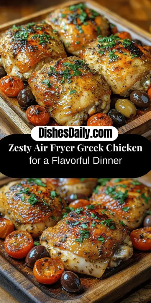 Discover the vibrant flavors of Mediterranean cuisine with this Zesty Air Fryer Greek Chicken recipe! Perfect for busy nights, this dish combines juicy, marinated chicken thighs with fresh ingredients like lemon, garlic, and aromatic herbs, all cooked to crispy perfection in your air fryer. With easy preparation steps and nutritional benefits, it's a delightful and healthy meal that will impress family and friends. Dive into the world of Greek flavors and elevate your home cooking!