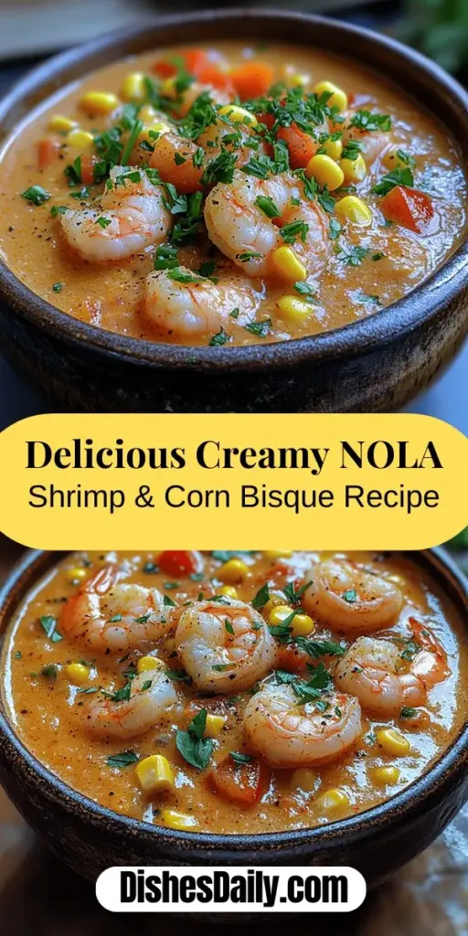 Indulge in the warmth of New Orleans with this Creamy NOLA Shrimp & Corn Bisque. Combining fresh shrimp and sweet corn, this dish is a celebration of Southern culinary heritage. The comforting flavors are enhanced by aromatic vegetables and spices, making it an ideal meal for gatherings or cozy evenings. Enjoy the velvety texture and rich taste that truly embodies the essence of New Orleans, transporting you straight to the vibrant streets of the French Quarter with every spoonful.