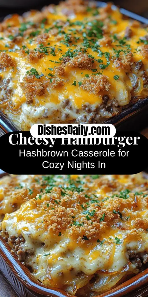 Indulge in the heartwarming comfort of Cheesy Hamburger Hashbrown Casserole, a delicious dish perfect for family dinners or gatherings. This easy-to-make casserole layers savory ground beef, crispy hashbrowns, and a creamy, cheesy sauce that melts together for a satisfying meal. Its creamy texture and rich flavors not only please the palate but also create memories around the dinner table. Dive into this timeless classic that can easily be customized to suit your taste!