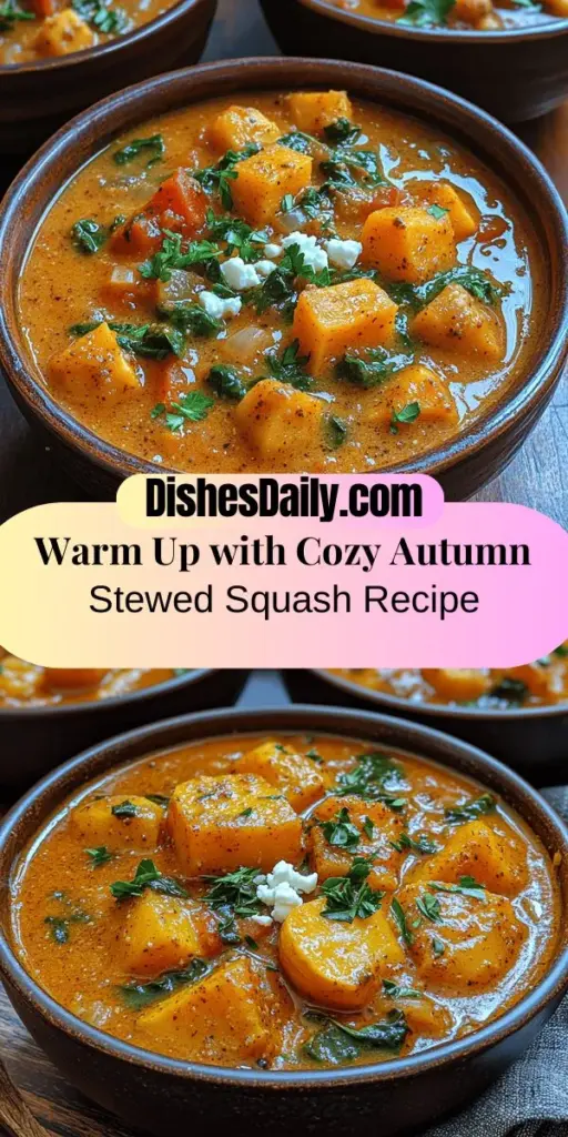 This Cozy Autumn Stewed Squash recipe captures the essence of fall with its warm flavors and comforting textures. Featuring butternut squash, aromatic vegetables, and a blend of spices like cumin and cinnamon, this hearty stew is not only delicious but also packed with nutritional benefits. Perfect for busy weeknights or leisurely weekends, it combines fresh greens and optional creamy garnishes for an irresistible meal. Embrace the season with this delightful dish that nourishes both body and soul!