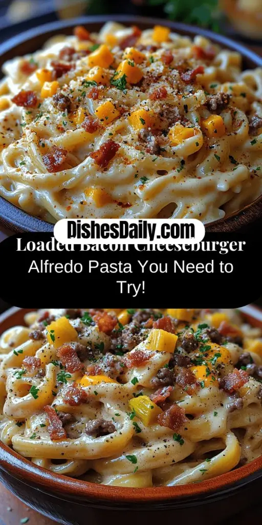 Discover the ultimate comfort food with our Loaded Bacon Cheeseburger Alfredo Pasta recipe! This incredible dish combines creamy Alfredo sauce with the hearty flavors of a classic bacon cheeseburger, featuring fettuccine pasta, ground beef, crispy bacon, and a delicious blend of cheeses. Perfect for busy weeknights or special occasions, this recipe is easy to follow and packed with flavor. Elevate your dining experience and impress your loved ones with this indulgent meal that's sure to satisfy!
