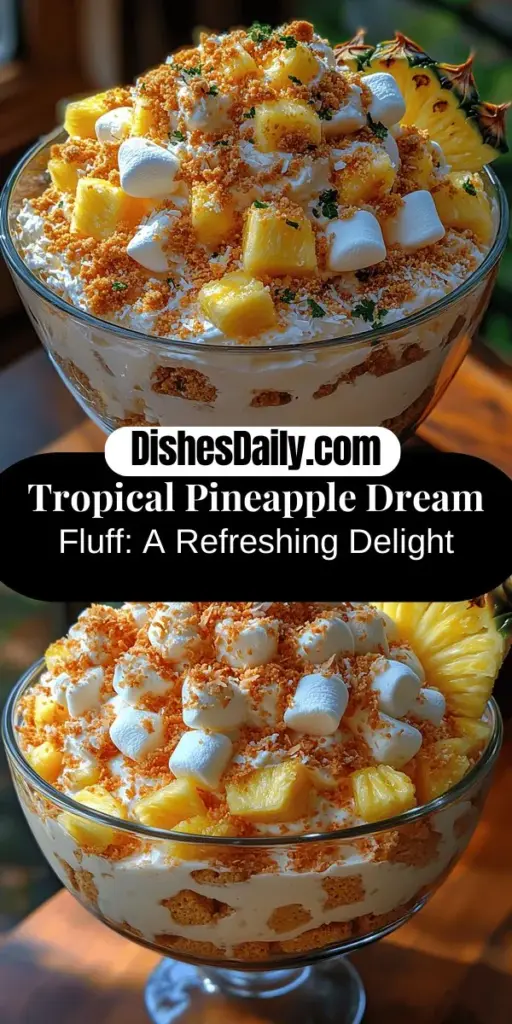 Indulge in the refreshing taste of Tropical Pineapple Dream Fluff, a dessert that brings the tropical vibe to your table. This easy-to-make treat combines crushed pineapple, sweetened coconut, mini marshmallows, and whipped cream for a light and airy experience. Perfect for summer barbecues, picnics, or any occasion, this delightful fluff not only tastes heavenly but also looks stunning when served. Get ready to impress your guests with a dessert that captures the essence of a sunny beach getaway!