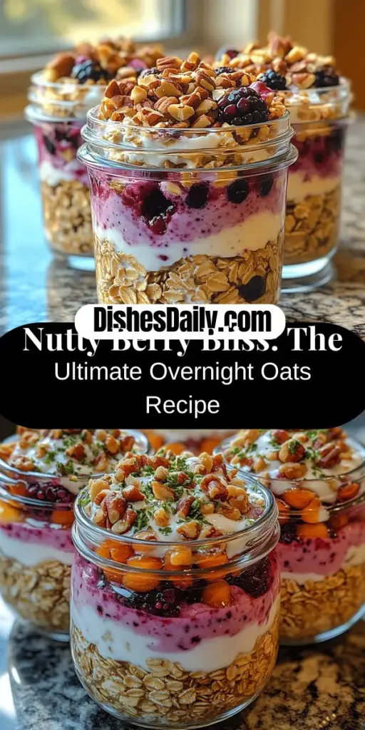 Discover the delicious and nutritious Nutty Berry Bliss Overnight Oats, your new go-to breakfast solution! This easy recipe combines rolled oats, fresh berries, chia seeds, Greek yogurt, and crunchy nuts, creating a balanced meal that keeps you energized throughout the morning. Perfect for busy lifestyles, you can customize it with your choice of milk and sweeteners while enjoying the health benefits of fiber and protein. Get ready to elevate your breakfast game effortlessly!