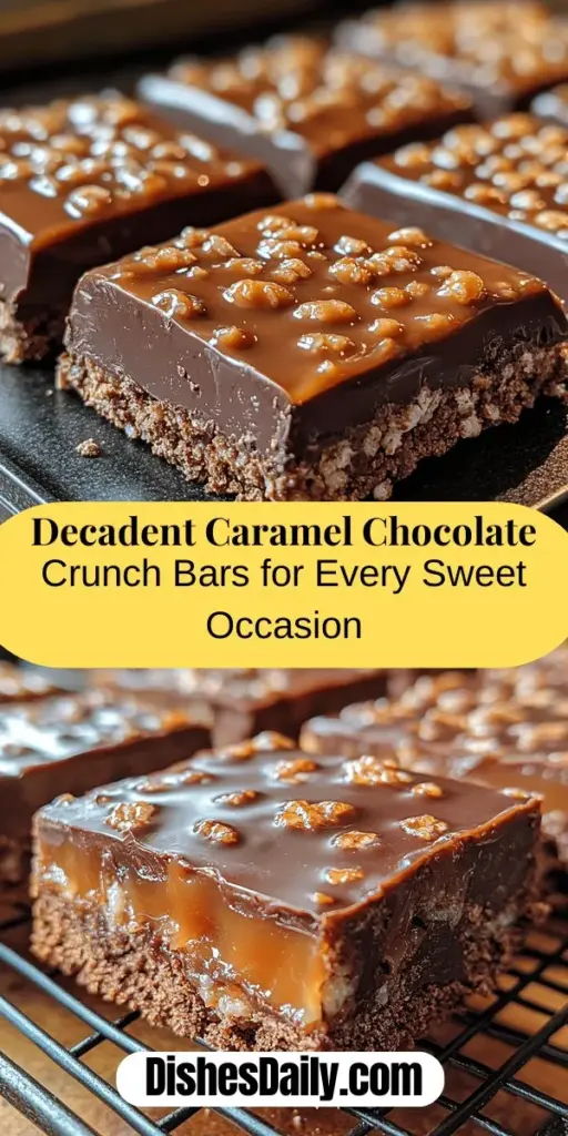 Discover the ultimate dessert experience with these Caramel Chocolate Crunch Bars! Perfect for any occasion, these bars feature layers of rich chocolate, gooey caramel, and crispy textures that tantalize your taste buds. Easy to make, even for novice bakers, they start with a graham cracker base and are topped with a delicious chocolate and crispy cereal layer. Indulge yourself or impress guests with these irresistible treats that are sure to become a new favorite!