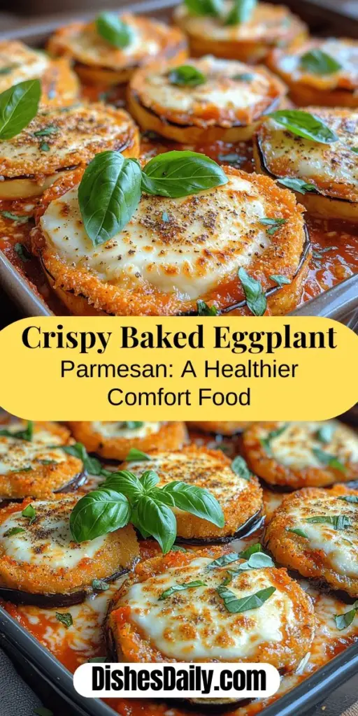 Discover a healthier twist on a classic Italian favorite with Crispy Baked Eggplant Parmesan Delight. This delicious dish features layers of baked eggplant, tangy marinara sauce, and gooey cheese, all while being plant-based and nutritious. Ideal for vegetarians and those wanting to boost their vegetable intake, this recipe offers a satisfying crunch and rich flavors without the guilt. Learn how to prepare eggplant perfectly and create a delightful dish that will impress family and friends. Enjoy comfort food without compromising your health goals!