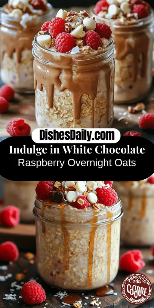 Discover the perfect breakfast solution with Decadent White Chocolate Raspberry Overnight Oats! This easy recipe combines creamy rolled oats, Greek yogurt, and a splash of your favorite milk for a deliciously nutritious meal. The rich white chocolate melds beautifully with fresh, tart raspberries, creating a delightful balance of flavors. Packed with fiber, protein, and antioxidants, these overnight oats are a satisfying way to kickstart your day—just prepare them the night before and enjoy a grab-and-go breakfast in the morning!