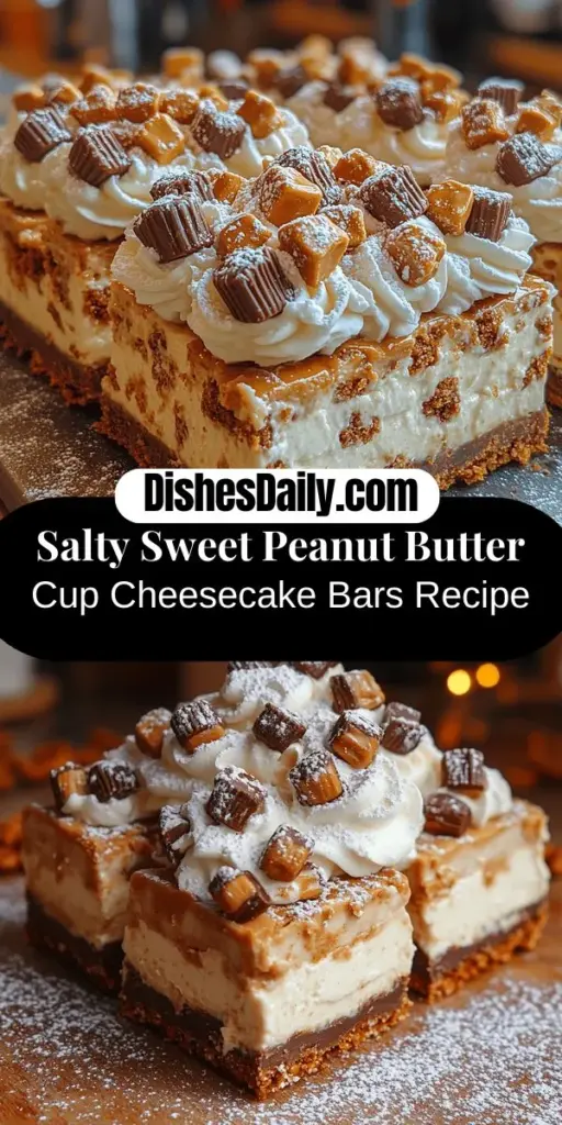 Satisfy your sweet and salty cravings with these Peanut Butter Cup Pretzel Cheesecake Bars! This mouthwatering dessert features a crunchy pretzel crust, a creamy peanut butter cheesecake layer, and chunks of chocolatey peanut butter cups for an unbeatable flavor combination. Perfect for gatherings or a cozy night in, this treat is not only delicious but also visually stunning. Discover how to create this showstopper in your own kitchen!