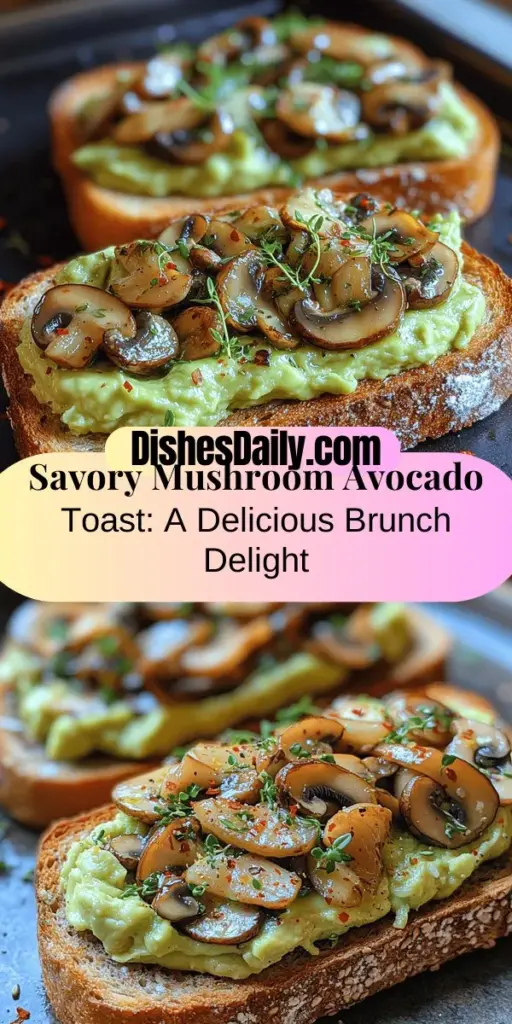 Discover the deliciousness of savory mushroom avocado toast, a perfect blend of creamy avocado, earthy mushrooms, and crunchy whole grain bread. Easy to prepare, this nutritious dish is ideal for breakfast, brunch, or a light snack. Packed with healthy fats, vitamins, and fiber, it's not only satisfying but also beneficial for your well-being. Customize with fresh herbs, cheese, or a poached egg to take your toast to the next level. Enjoy this delightful culinary adventure!