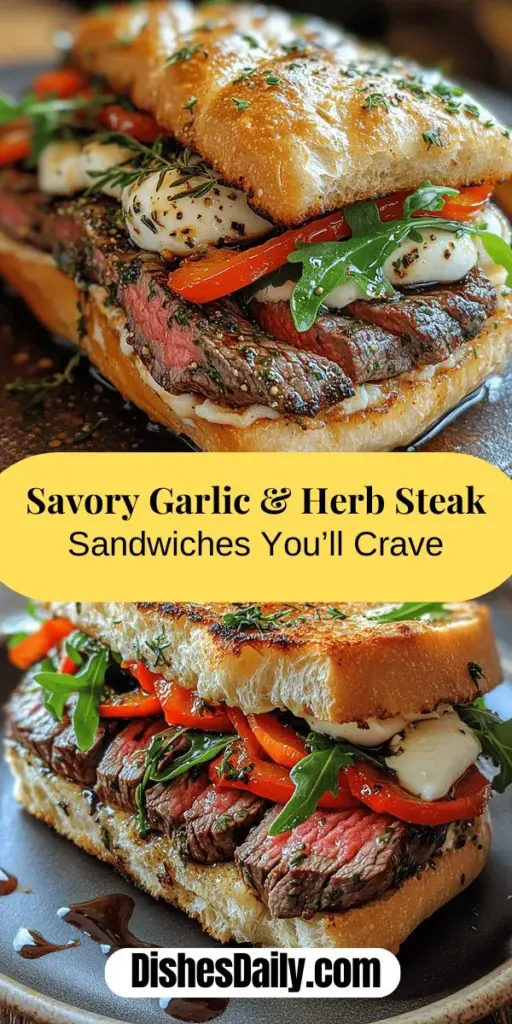 Discover the irresistible Savory Garlic & Herb Steak Sandwich, where tender ribeye meets the delightful flavors of fresh herbs and garlic. Perfect for casual meals or special gatherings, this sandwich blends simplicity and sophistication. With quality ingredients like creamy mozzarella and roasted red peppers, and a marinade that enhances the meat's natural flavor, this recipe is a must-try. Enjoy crafting a culinary masterpiece that impresses family and friends alike!