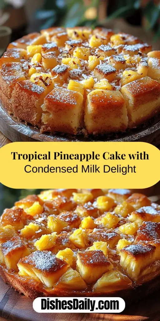 Indulge in the sweetness of the tropics with our Pineapple Condensed Milk Cake! This moist and tender cake combines the rich creaminess of sweetened condensed milk with the bright, tangy flavor of fresh pineapple. Perfect for summer parties or cozy afternoon treats, it’s a versatile dessert that will impress everyone. Add personal touches like shredded coconut or nuts for extra texture. Bake and enjoy a slice of paradise at home!