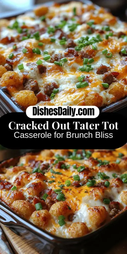 Elevate your breakfast game with the Cracked Out Tater Tot Breakfast Casserole! This hearty dish combines crispy tater tots, flavorful breakfast sausage, crispy bacon, and gooey cheese for a mouthwatering experience. Perfect for weekends, this casserole is easy to prepare and can be made ahead of time. With its delightful blend of textures and customizable ingredients, it's a crowd-pleaser for family brunches or festive gatherings. Enjoy a delicious start to your day!