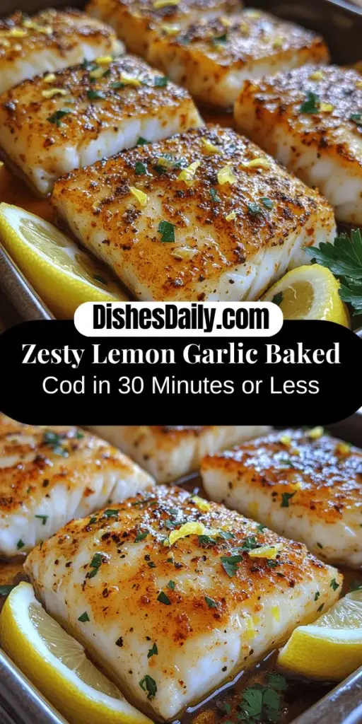 Discover the vibrant flavors of Zesty Lemon Garlic Baked Cod, a quick and healthy dish that impresses with its delicious taste. This easy recipe marries the subtle sweetness of cod with zesty lemon and aromatic garlic, creating a delightful culinary experience in under 30 minutes. Perfect for busy weeknights or special occasions, this dish is not only packed with lean protein but also offers essential nutrients. Get ready to enjoy a meal that's both satisfying and nutritious!