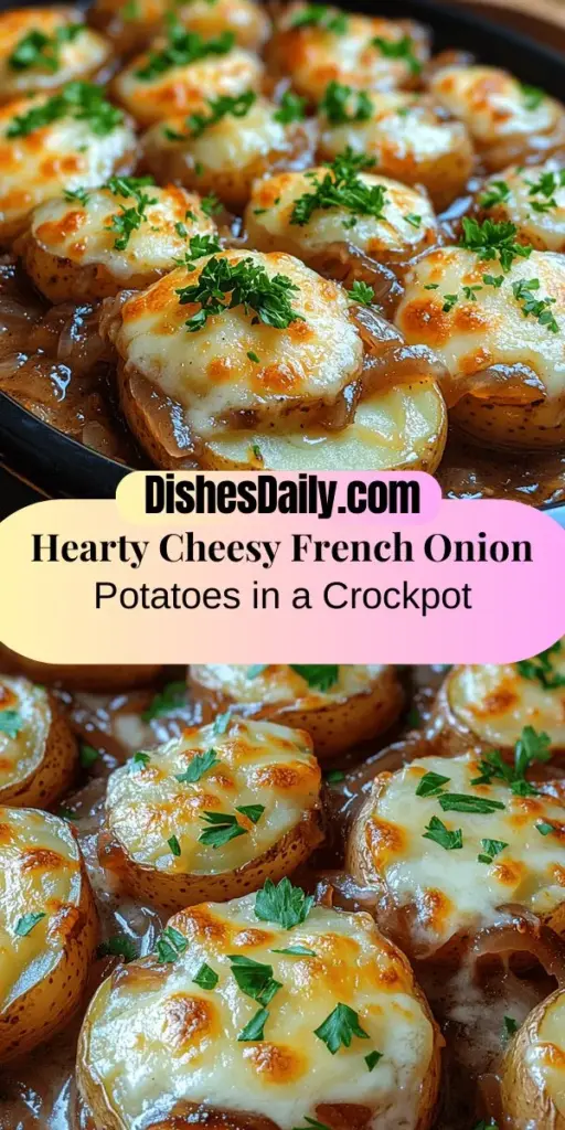 Discover the ultimate comfort food with Cheesy French Onion Crockpot Potatoes. This easy-to-make side dish combines tender baby potatoes with sweet caramelized onions and creamy cheeses, creating a rich and satisfying flavor profile. Cooked slowly in a crockpot, this recipe is perfect for busy weeknights or entertaining. The blend of Gruyère and mozzarella, combined with aromatic seasonings, ensures every bite is indulgent. Impress your family and friends with this hearty addition to any meal.