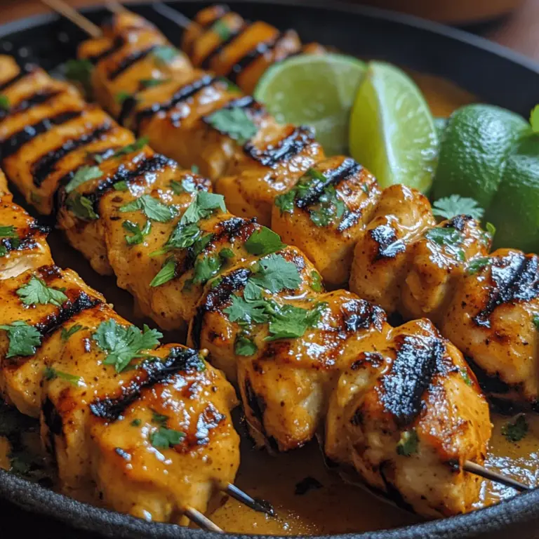 Imagine tender chicken marinated in a blend of bold flavors, grilled to perfection, and generously brushed with a rich, creamy peanut sauce. The combination of succulent chicken and the delightful crunch of skewers create a dish that is not just a meal but an experience. The Thai Peanut Chicken Skewers encapsulate the heart of Thai culinary philosophy: harmony in flavors and textures.