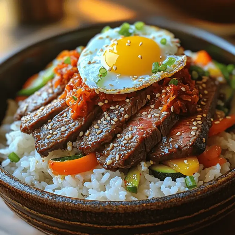 What makes Sizzling Korean BBQ Steak Rice Bowls so appealing is their harmonious blend of flavors and textures. The dish features juicy, grilled steak that has been marinated in a rich, savory sauce, served atop a bed of fluffy jasmine rice. The addition of vibrant vegetables adds freshness and crunch, while a drizzle of spicy kimchi provides a zesty kick that is synonymous with Korean meals. This bowl is not just a meal; it’s a complete sensory experience that tantalizes taste buds and warms the soul.