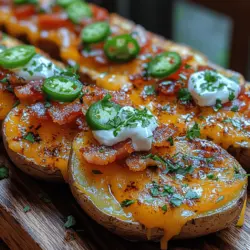 If you’re on the hunt for a snack that perfectly balances indulgence and comfort, look no further than Cheesy Fiesta Loaded Baked Potato Nachos. This dish brilliantly combines the classic flavors of baked potatoes with all the fun and excitement of nachos, making it an ideal choice for parties, game days, or even a cozy night in. The thought of crispy potato skins layered with gooey cheese, savory toppings, and a medley of vibrant flavors is enough to make anyone's mouth water.