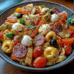 What truly sets the Antipasto Tortellini Pasta Salad apart is its vibrant flavor profile. The dish is a celebration of Italian cuisine, featuring a harmonious blend of savory meats, tangy cheeses, and fresh vegetables. The cheese tortellini serves as the foundation, providing a tender, pillowy base that soaks up the flavors of the accompanying ingredients. The addition of cherry tomatoes adds a pop of freshness and sweetness, while mini pepperoni contributes a savory, meaty touch.