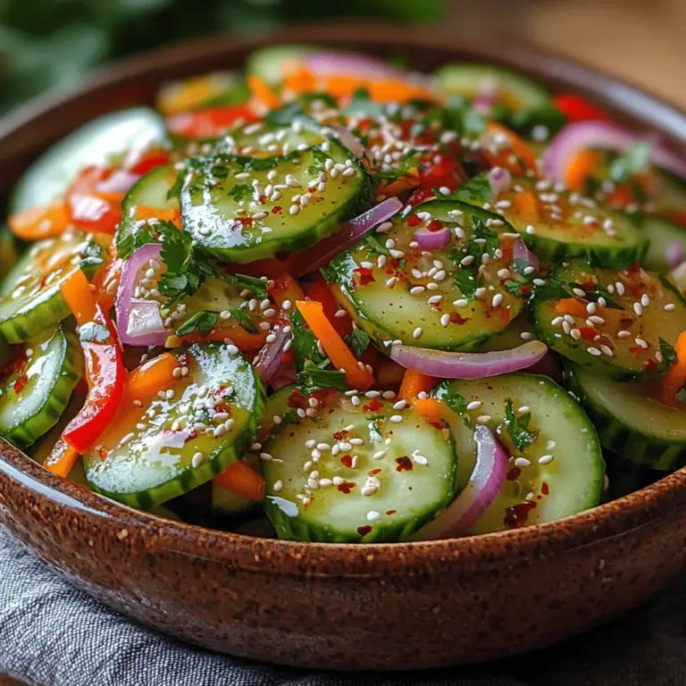If you're looking for a refreshing and vibrant addition to your meal, look no further than the Zesty Asian Cucumber Salad Delight. This salad combines crisp vegetables with a flavorful dressing, making it an ideal side dish or appetizer for any occasion. Whether you're hosting a summer barbecue, preparing a light lunch, or simply craving something fresh, this salad will not only tantalize your taste buds but also impress your guests.