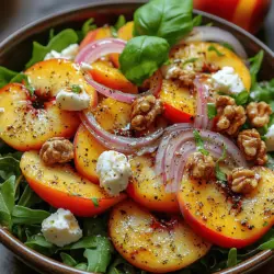 The Peach Arugula Balsamic Salad is a vibrant, delicious dish that harmonizes the sweet and peppery flavors of fresh ingredients while delivering numerous health benefits. This salad not only serves as a feast for the eyes, thanks to its colorful presentation, but it also supports a healthy lifestyle, making it an excellent option for any meal. Whether you are looking for a light lunch that won't weigh you down or a refreshing side dish to complement dinner, this recipe is sure to impress.