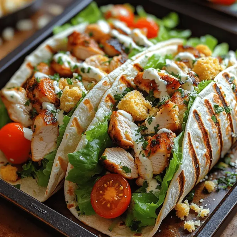 The Zesty Chicken Caesar Wrap is a delightful fusion of classic flavors wrapped in a convenient and portable package. Perfect for busy weekdays or relaxed weekends, this wrap offers a refreshing take on the traditional Caesar salad. With its vibrant ingredients and satisfying texture, it's an appealing option for anyone looking to enjoy a wholesome meal without the hassle of extensive preparation. Whether you're packing lunch for work, planning a quick dinner, or seeking a tasty on-the-go snack, the Zesty Chicken Caesar Wrap fits the bill perfectly.