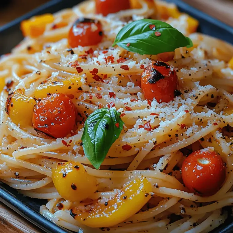 The Charred Pepper Pasta Toss invites you on a culinary journey through the heart of Italian cuisine. Originating from the rustic kitchens of Italy, this dish embodies the philosophy of using high-quality, seasonal ingredients to create something extraordinary. The central star of this dish is the bell pepper, renowned for its sweet flavor, which transforms into something magical when charred. This cooking method enhances the pepper’s natural sugars, contributing a depth of flavor that is both smoky and slightly sweet.